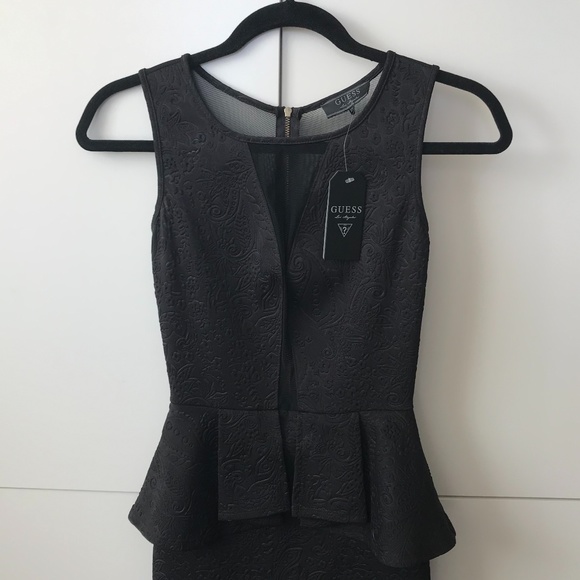 Guess Mesh Black Peplum Dress - Picture 3 of 9